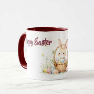 Cute Easter Bunny in Basket with Colourful Eggs Mug
