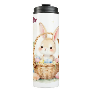 Cute Easter Bunny in Basket with Colourful Eggs Thermal Tumbler