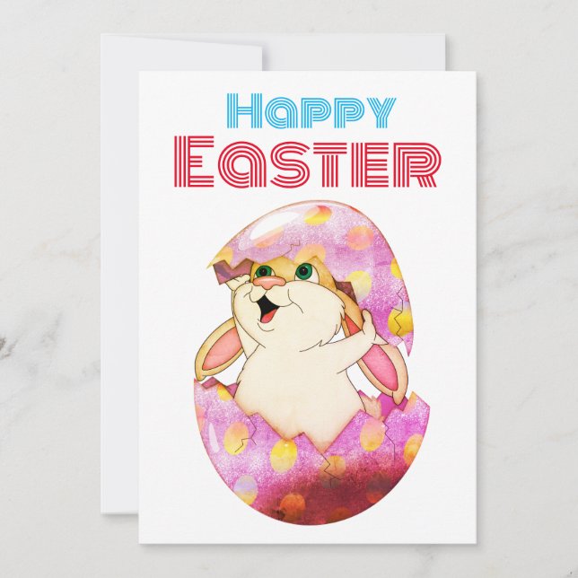 Cute Easter Bunny in eggshell Holiday Card (Front)