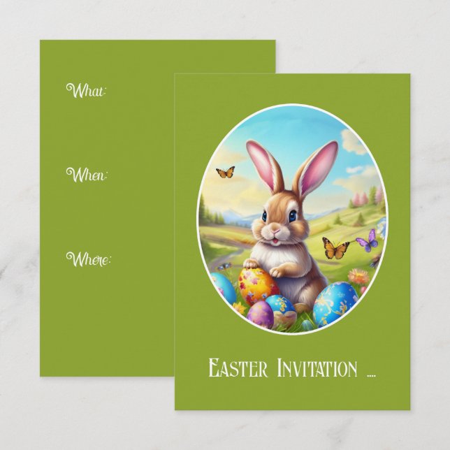 Cute Easter bunny in landscape -  Invitation (Front/Back)