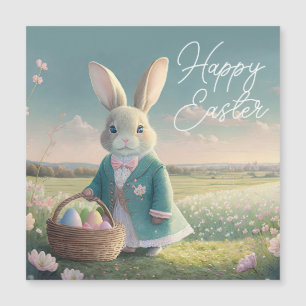 Cute Easter bunny in little blue jacket