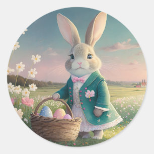 Cute Easter bunny in little blue jacket Classic Round Sticker