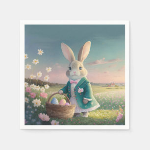 Cute Easter bunny in little blue jacket Napkin