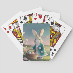 Cute Easter bunny in little blue jacket Playing Cards
