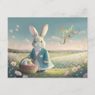 Cute Easter bunny in little blue jacket Postcard