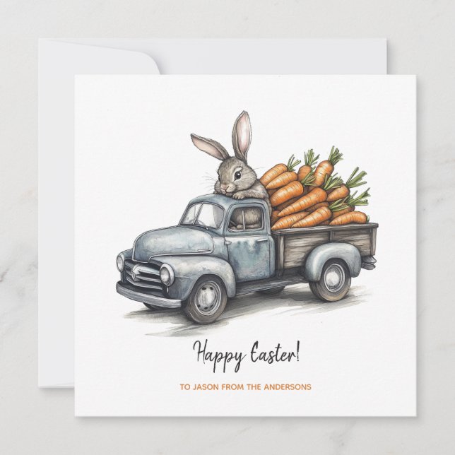 Cute Easter bunny in rustic vintage truck  Card (Front)