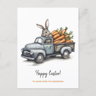 Cute Easter bunny in rustic vintage truck  Holiday Postcard