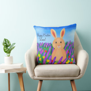 Cute Easter bunny in the flowers Cushion