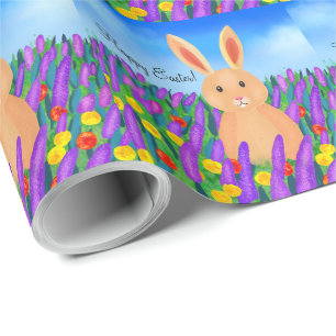 Cute Easter bunny in the flowers personalised  Wrapping Paper