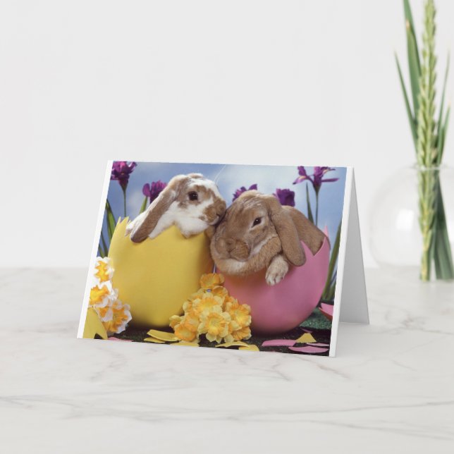 Cute Easter Bunny inside Eggs Holiday Card (Front)