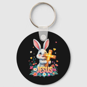 Cute Easter Bunny Jesus Faith Cross Christian Key Ring