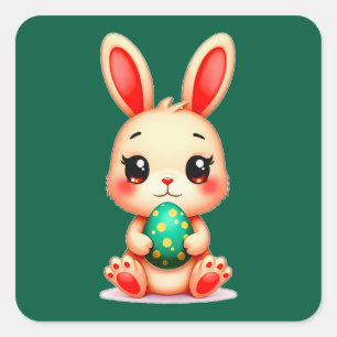 Cute Easter Bunny – Kawaii Rabbit with Autocolante Square Sticker
