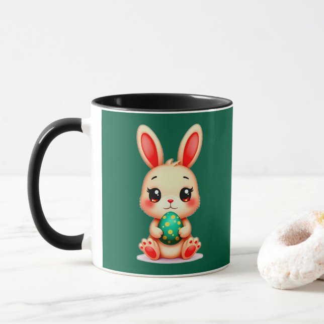 Cute Easter Bunny – Kawaii Rabbit with Egg mug (With Donut)