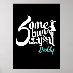Cute Easter Bunny Love Black White Modern Typo Poster