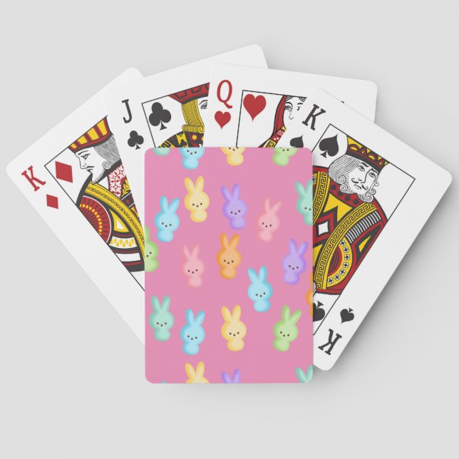 Cute Easter Bunny Marshmallow Treats on Pink Playing Cards (Back)