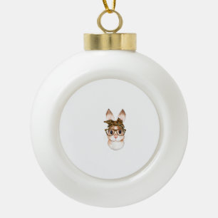 Cute Easter Bunny Mum Easter Leopard Year of The R Ceramic Ball Christmas Ornament