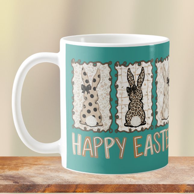 Cute Easter Bunny n Animal Print Brown Bows Teal Coffee Mug (Creator Uploaded)
