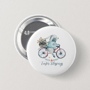Cute Easter Bunny on a Bike 6 Cm Round Badge