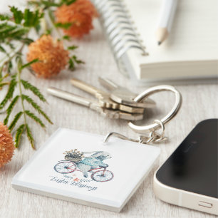Cute Easter Bunny on a Bike Key Ring