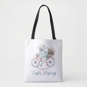 Cute Easter Bunny on a Bike Tote Bag