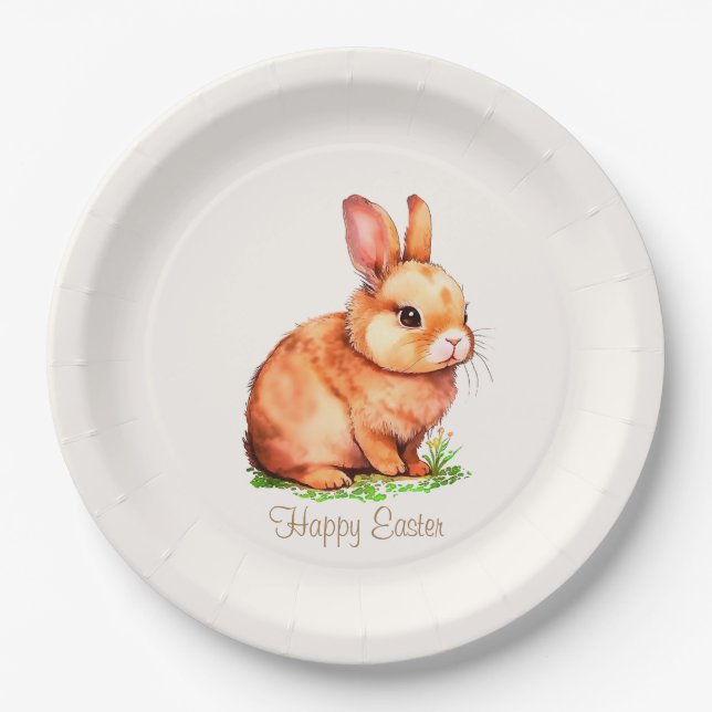 Cute Easter Bunny on Ivory Paper Plates (Front)