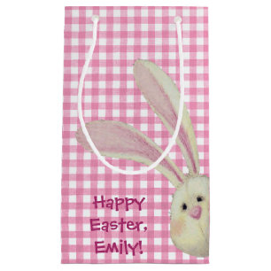 cute Easter bunny on pink gingham Small Gift Bag