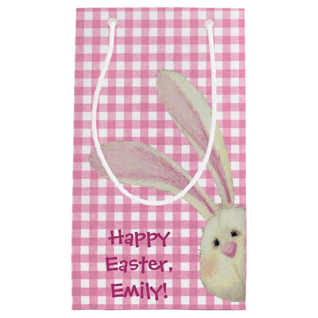cute Easter bunny on pink gingham Small Gift Bag (Front)