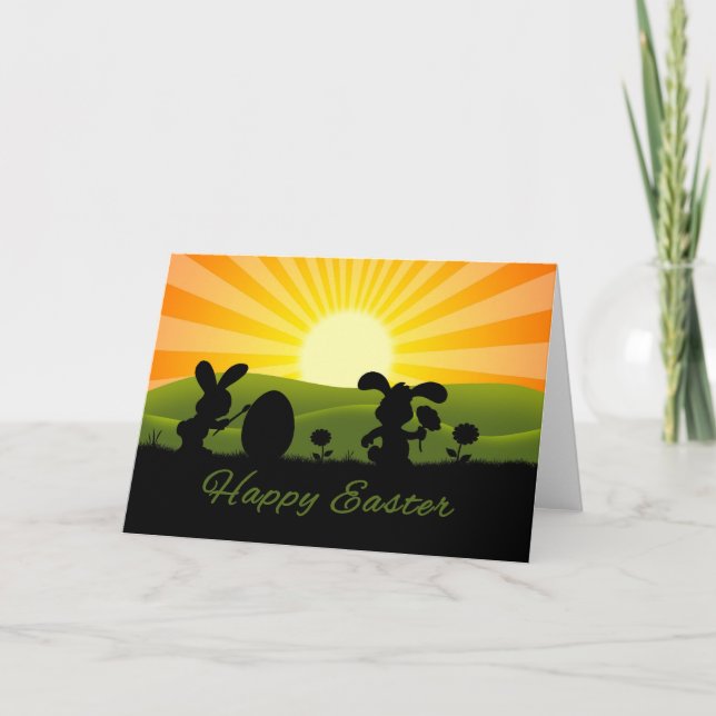 Cute Easter Bunny Painting Egg Holiday Card (Front)