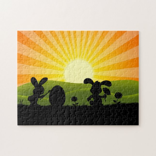 Cute Easter Bunny Painting Egg Jigsaw Puzzle (Horizontal)