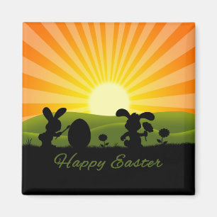 Cute Easter Bunny Painting Egg Magnet