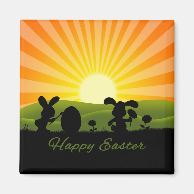 Cute Easter Bunny Painting Egg Magnet (Front)