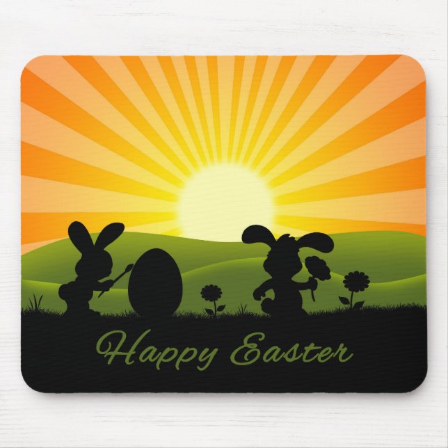 Cute Easter Bunny Painting Egg Mouse Mat (Front)