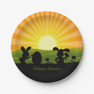 Cute Easter Bunny Painting Egg Paper Plate