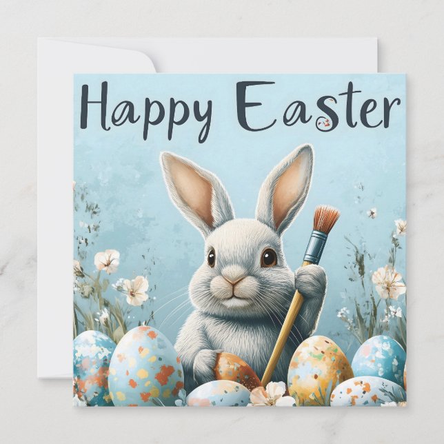 Cute Easter Bunny Painting Eggs: Springtime Art (Front)