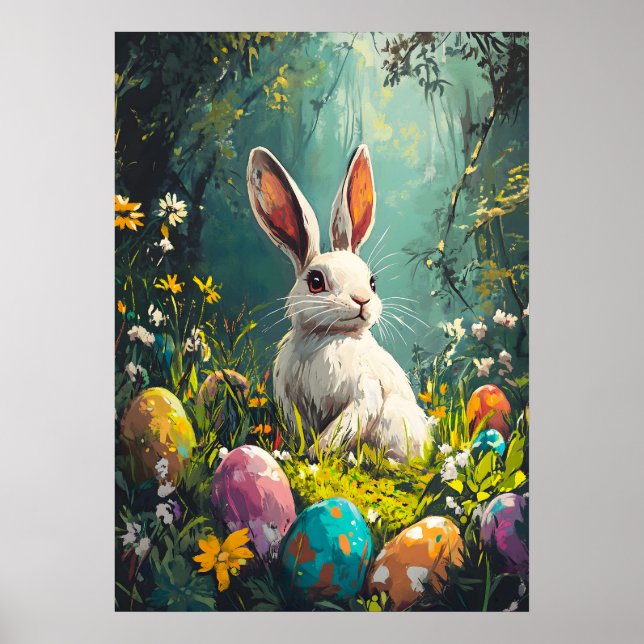 Cute Easter Bunny Painting Poster (Front)