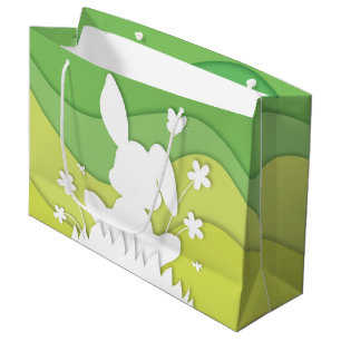 Cute easter bunny papercut green spring large gift bag