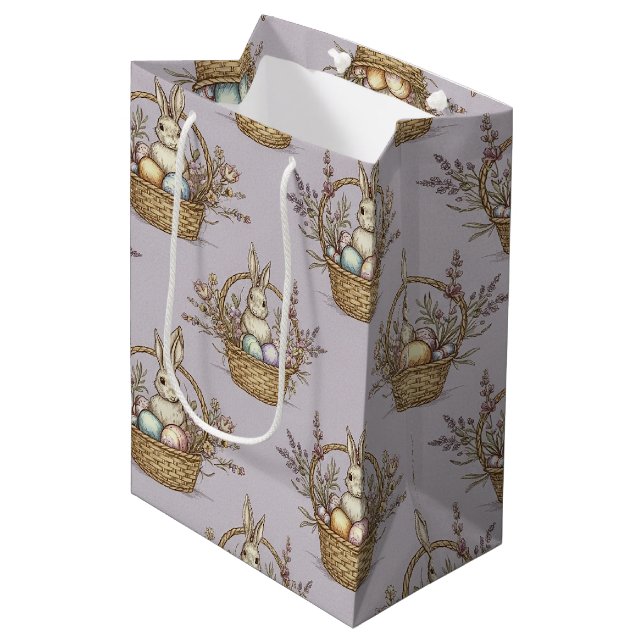 Cute Easter Bunny Pastel Spring Pattern Medium Gift Bag (Front Angled)