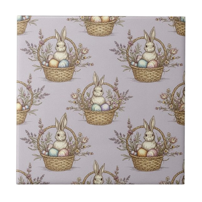 Cute Easter Bunny Pastel Spring Pattern Tile (Front)