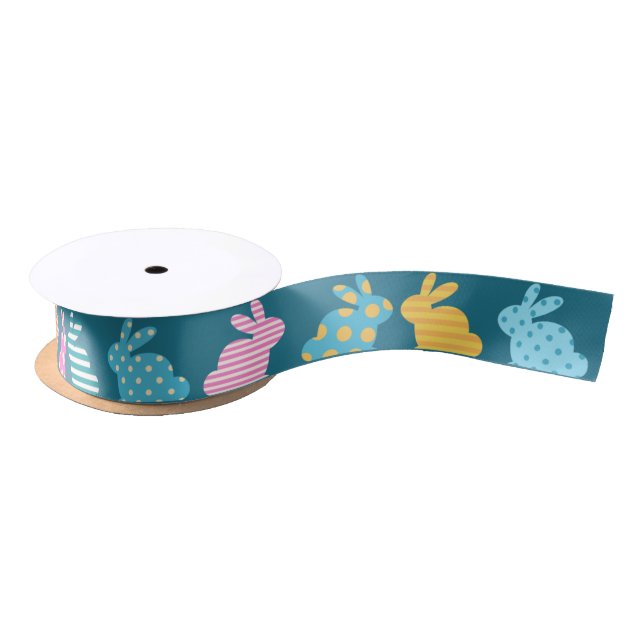 Cute Easter Bunny Pattern Blue Satin Ribbon (Spool)