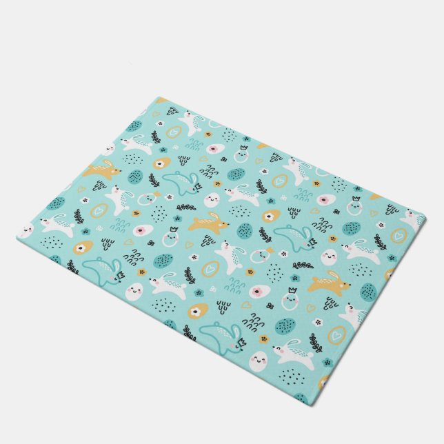 Cute Easter Bunny Pattern Kawaii Rabbits Eggs  Doormat (Angled)
