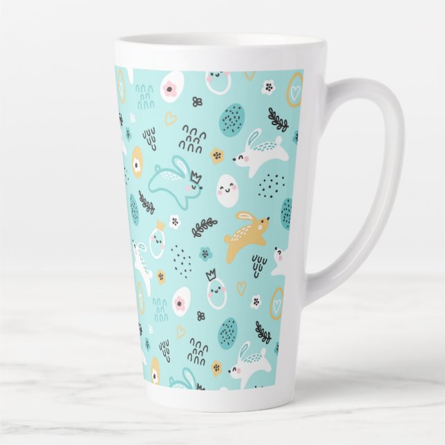 Cute Easter Bunny Pattern Kawaii Rabbits Eggs  Latte Mug (Right)