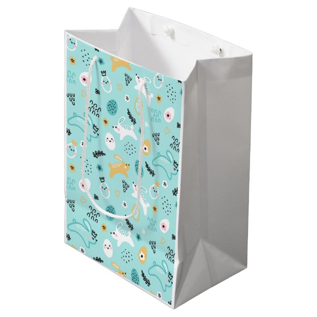 Cute Easter Bunny Pattern Kawaii Rabbits Eggs  Medium Gift Bag (Front Angled)