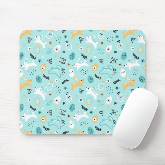Cute Easter Bunny Pattern Kawaii Rabbits Eggs  Mouse Mat (With Mouse)