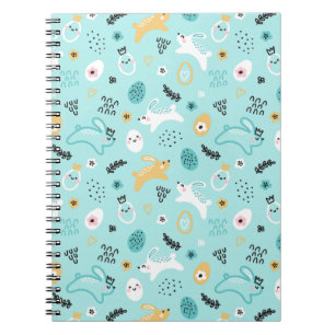 Cute Easter Bunny Pattern Kawaii Rabbits Eggs Notebook