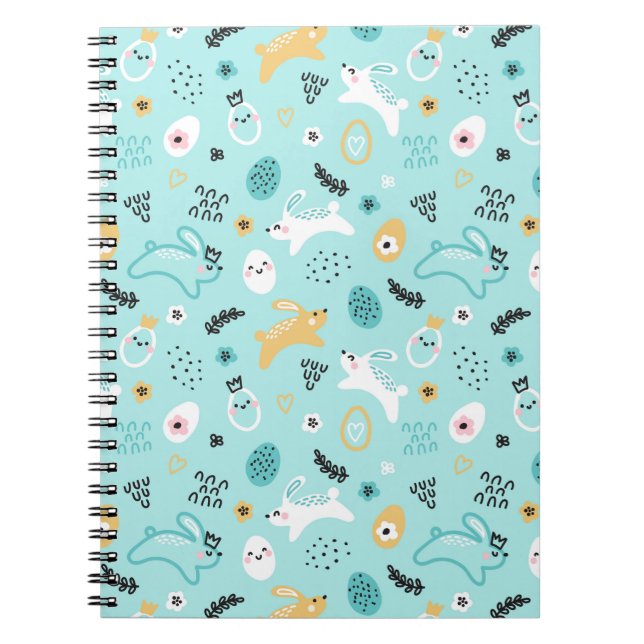Cute Easter Bunny Pattern Kawaii Rabbits Eggs  Notebook (Front)