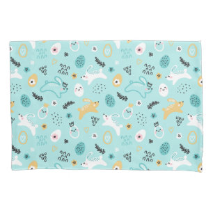 Cute Easter Bunny Pattern Kawaii Rabbits Eggs  Pillowcase