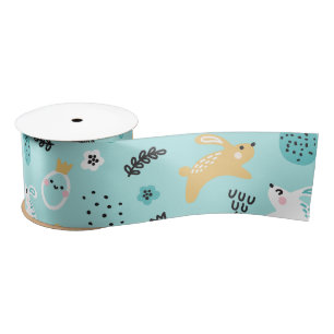 Cute Easter Bunny Pattern Kawaii Rabbits Eggs  Satin Ribbon
