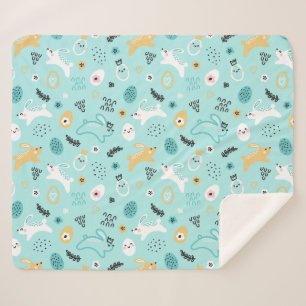 Cute Easter Bunny Pattern Kawaii Rabbits Eggs  Sherpa Blanket