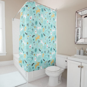 Cute Easter Bunny Pattern Kawaii Rabbits Eggs  Shower Curtain