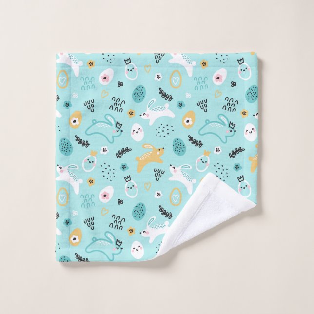 Cute Easter Bunny Pattern Kawaii Rabbits Eggs  Wash Cloth (Wash Cloth)